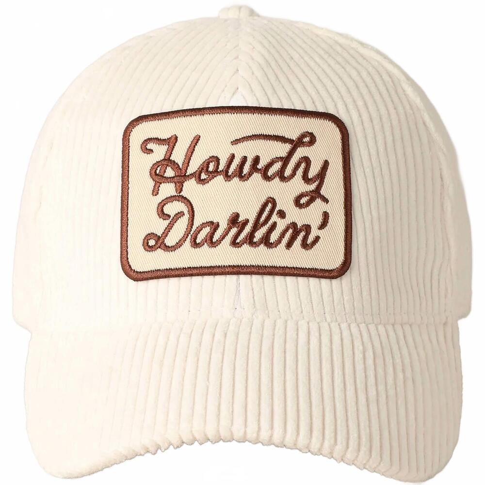 NEW FASHION CITY women's howdy darlin' embroidery patch corduroy cap in off-whit